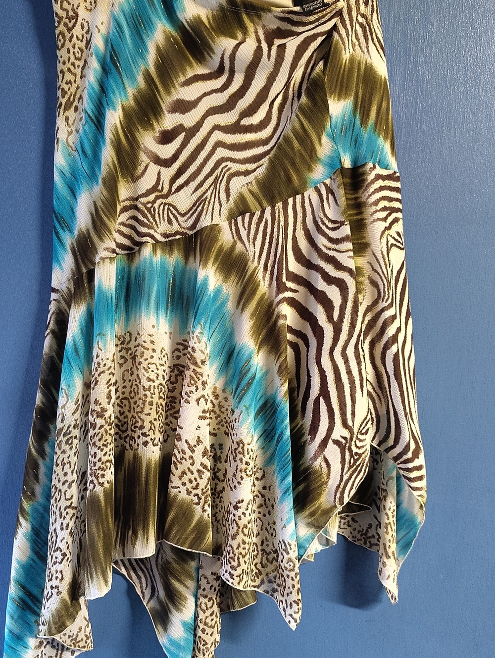 Nine West Asymmetrical Skirt in Teal, Olive and Brown Animal Print